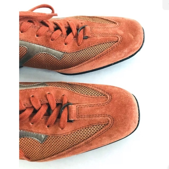 Tod's | Suede Lace Up Mesh Shoes Womens Size 40 Orange Pointy Toe Casual - Picture 4 of 10